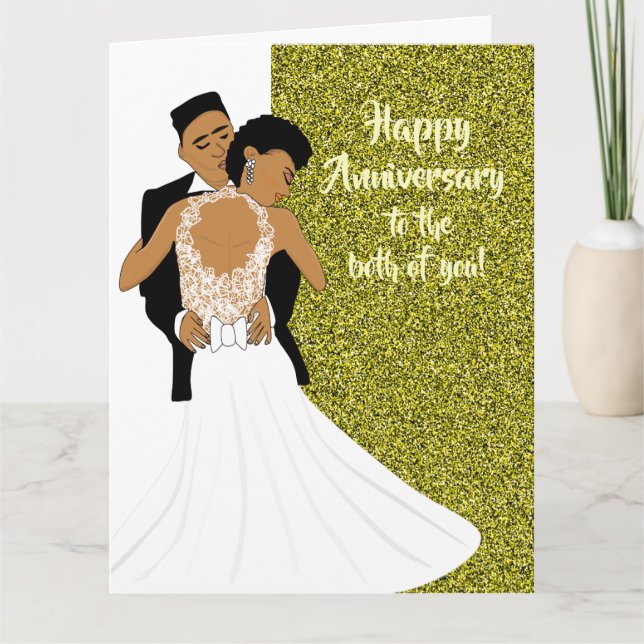 Gold African American Couple Anniversary Card (Front)