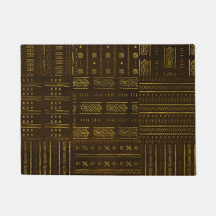 Gold African Tribal Pattern on rich brown texture Doormat
