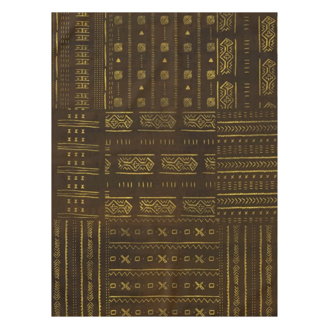 Gold African Tribal Pattern on rich brown texture Tablecloth (Front)