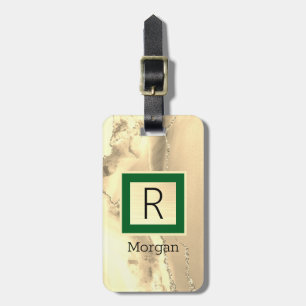 Gold Agare, Black Name & Monogram, Green Box Luggage Tag