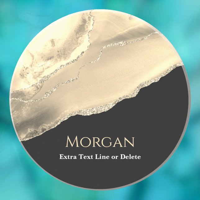 Gold Agate & Glitter, Name & Text Line, Black Coaster (Creator Uploaded)