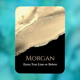 Gold Agate & Glitter Name Text Line, Message Black Magnet