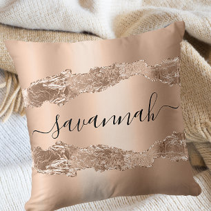 Gold agate marble name script throw pillow