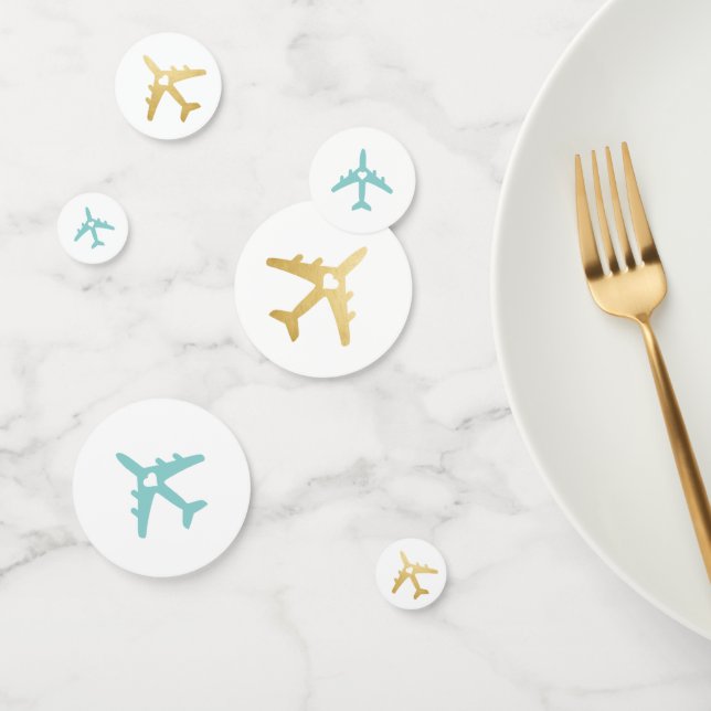 Gold Airplane Heart Wanderlust Travel Theme Confetti (Group)