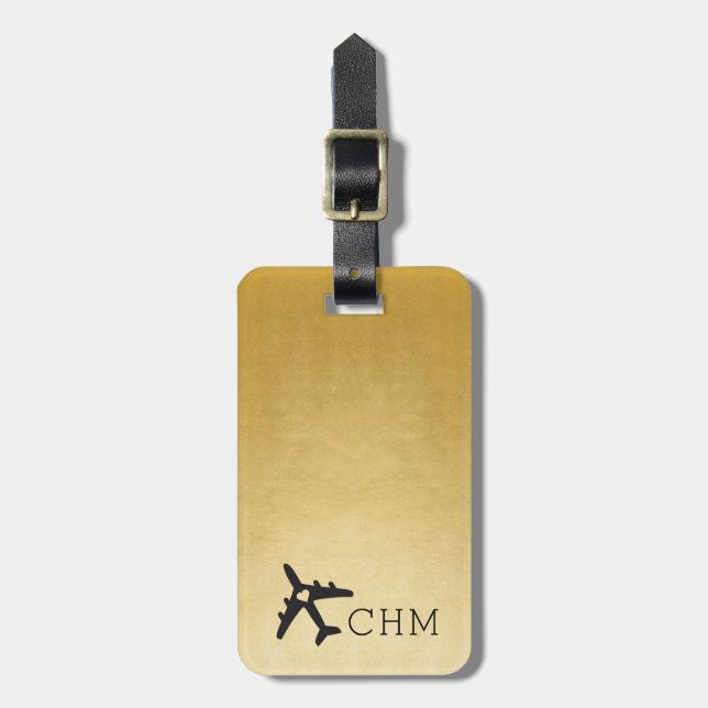 Gold Airplane Love Travel Monogram Luggage Luggage Tag (Front Vertical)