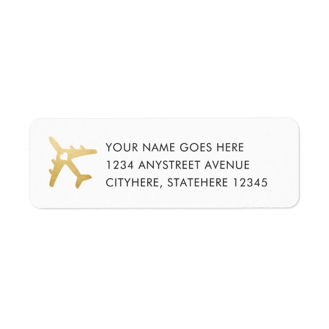 Gold Airplane Love Travel Return Address (Front)