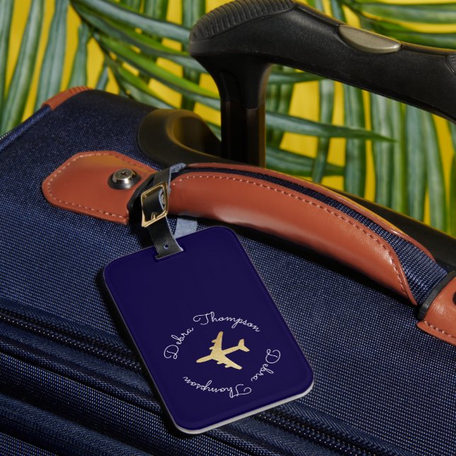 Gold Airplane Luggage Tag (Front Insitu 1)