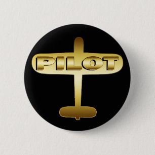 GOLD AIRPLANE PILOT 2 INCH ROUND BUTTON