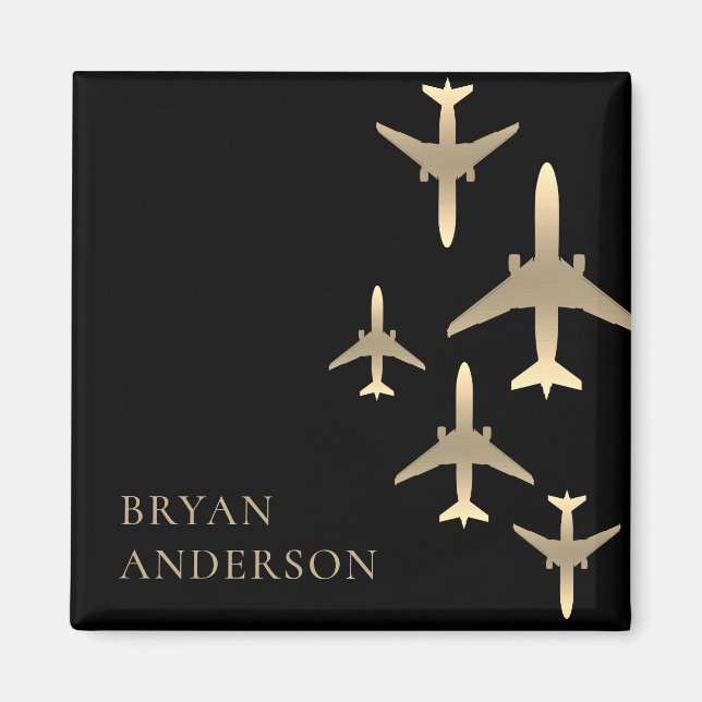 Gold Airplanes Aviation Magnet (Front)