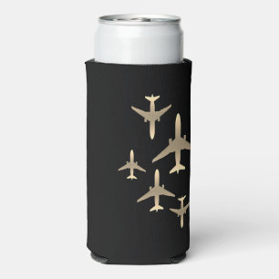 Gold Airplanes Aviation Seltzer Can Cooler