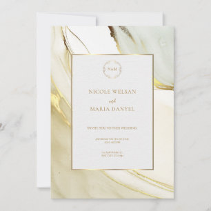 Gold Alcohol Ink White Chic Wedding Invitation
