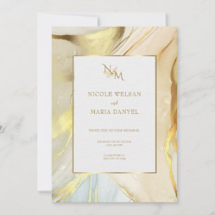 Gold Alcohol Ink White Elegant Wedding Invitation