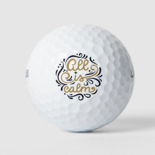 Gold All is Calm Typography Christmas Holiday Golf Balls