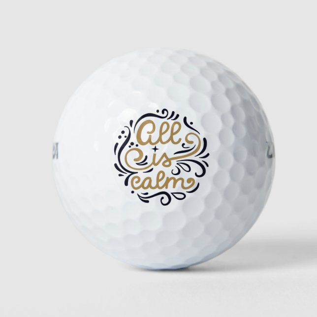 Gold All is Calm Typography Christmas Holiday Golf Balls (Front)