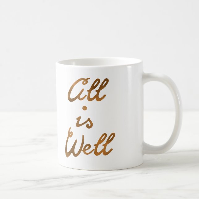 Gold All Is Well Quote Typography Coffee Mug (Right)