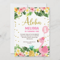 Gold Aloha Floral Foliage Flamingo 1st Birthday