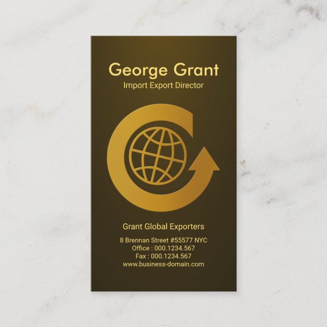 Gold Alphabet-G Global Circle Import Export Business Card (Front)