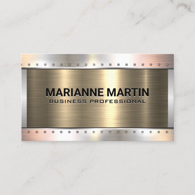 Gold Aluminum Silver Brushed | Metals Rivets Business Card (Front)