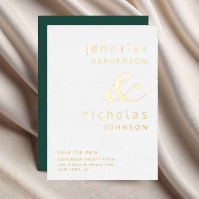Gold Ampersand Emerald Green Wedding Save The Date (Elegant Emerald Green Wedding Save The Date Gold Foil Invitation)