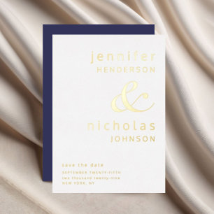 Gold Ampersand Navy Blue Wedding Save The Date