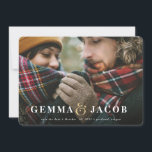 Gold ampersand photo save the date holiday card<br><div class="desc">Gold ampersand photo save the date with red plaid backer. Elegant modern design featuring your photo and names,  perfect for winter wedding announcements</div>