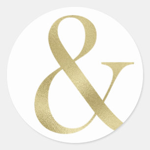 Gold ampersand stickers, foil font classic round sticker