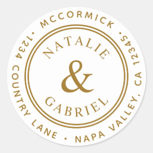 Gold Ampersand Wedding Return Address Classic Round Sticker