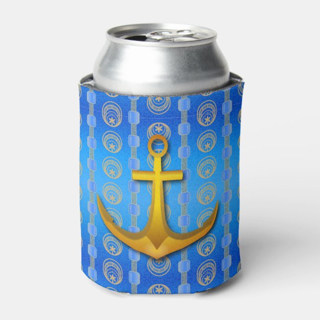 Gold Anchor Blue Cerulean Can Cooler (Can Front)