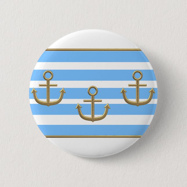 gold anchor blue white background 2 inch round button (Front)