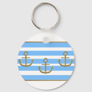 gold anchor blue white background keychain