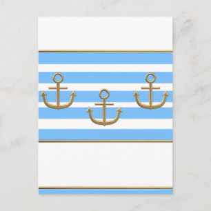 gold anchor blue white background postcard