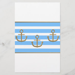 gold anchor blue white background stationery
