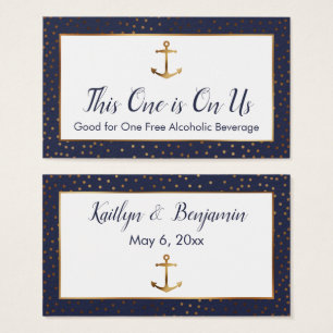 Gold Anchor & Confetti Navy Drink Ticket Cards