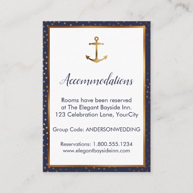 Gold Anchor Confetti Wedding Accommodation Cards (Front)