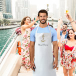 Gold anchor custom name nautical apron<br><div class="desc">White background and a faux gold anchor as decor.  Template for a name,  written with a maritime style rope font,  black letters.</div>