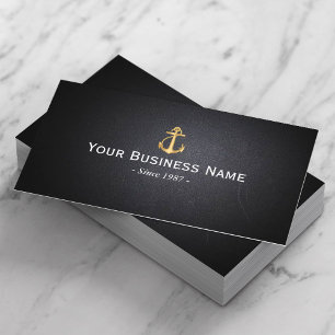 Gold Anchor Dark Leather Texture Business Card