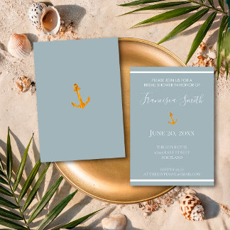 Gold Anchor Grey Nautical Bridal Shower Invitation