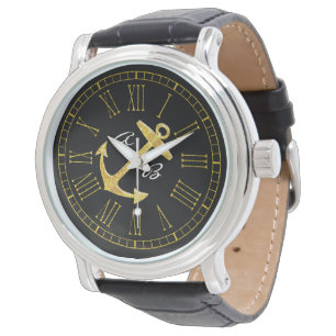 Gold Anchor Initials Personalize Watch