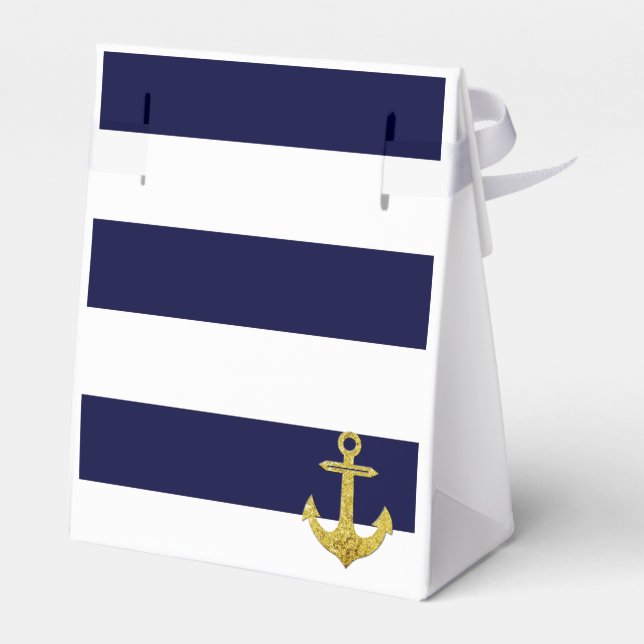 Gold anchor nautical stripes favor box (Back Side)