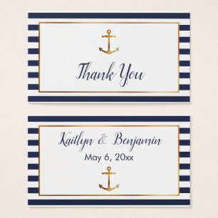 Gold Anchor Navy and White Stripes Thank You Cards