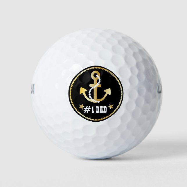 Gold Anchor Number 1 Dad Nautical Father's Day Golf Balls (Front)