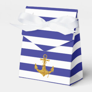 Gold Anchor on Blue Stripes Favor Box
