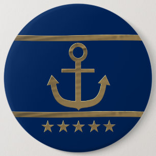 gold anchor on navy blue background 6 inch round button