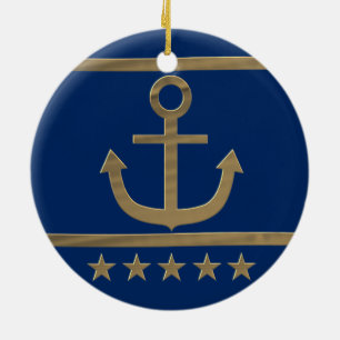 gold anchor on navy blue background ceramic ornament