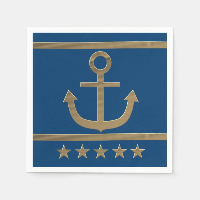gold anchor on navy blue background napkin (Front)