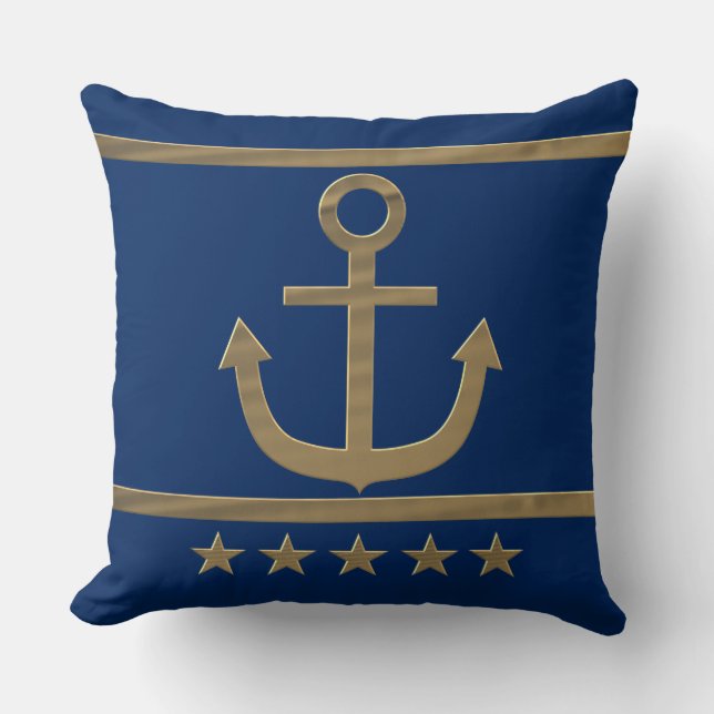 gold anchor on navy blue background throw pillow (Front)