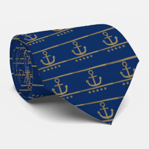 gold anchor on navy blue background tie