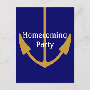 Gold anchor on Navy Blue Naval Party Invitations
