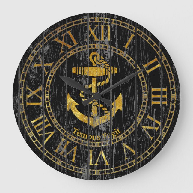 Gold Anchor Personalize Large Clock (Front)