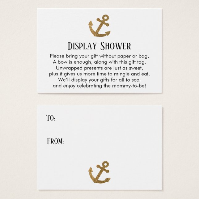Gold Anchor Simple Display Shower Insert Card (Front & Back)